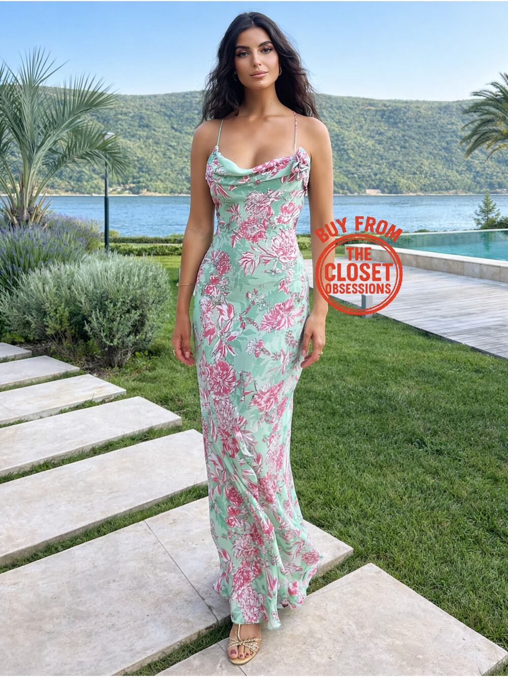 ZARA Floral Midi Dress NWT Pink Mint Wedding Guest Vacation Resort Dress L